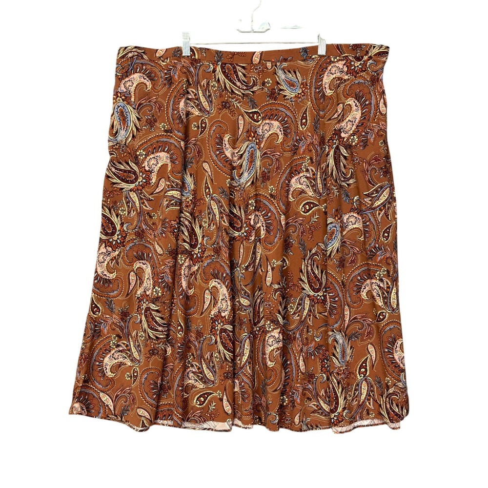 J Jill Skirt Womens 4X Brown Paisley Rayon A-Line Elastic Waist Casual Career